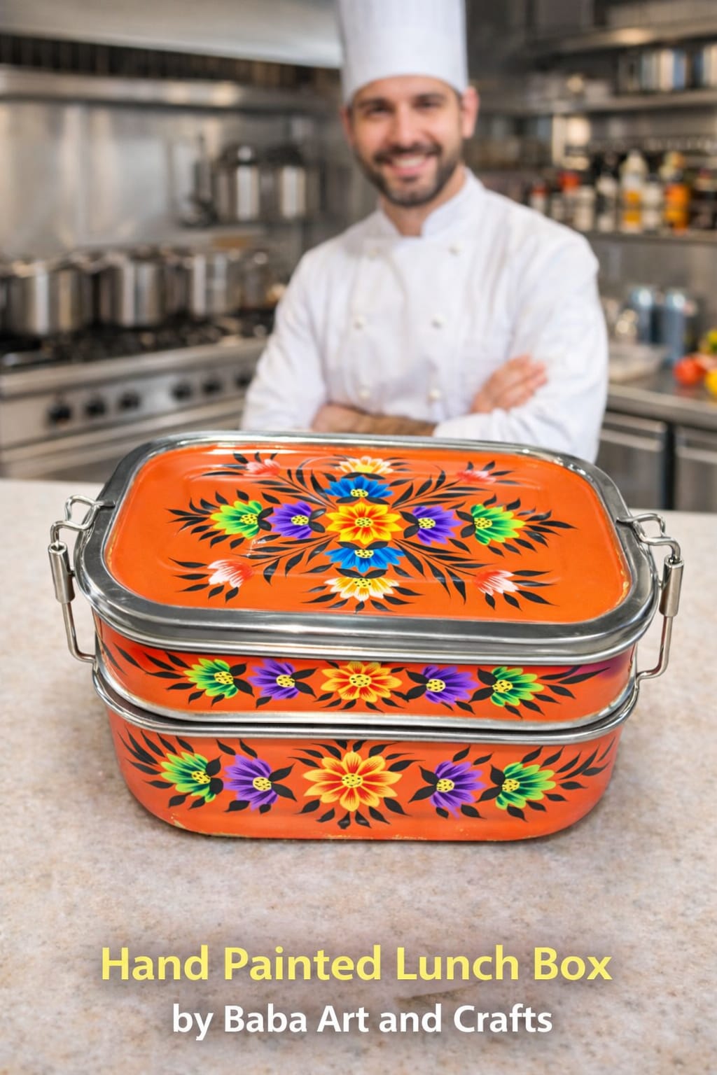Hand painted lunch box,Bento lunch box,Enamelware tifin box,Kashmiri Enamelware,bento box for kids,hand painted bento box